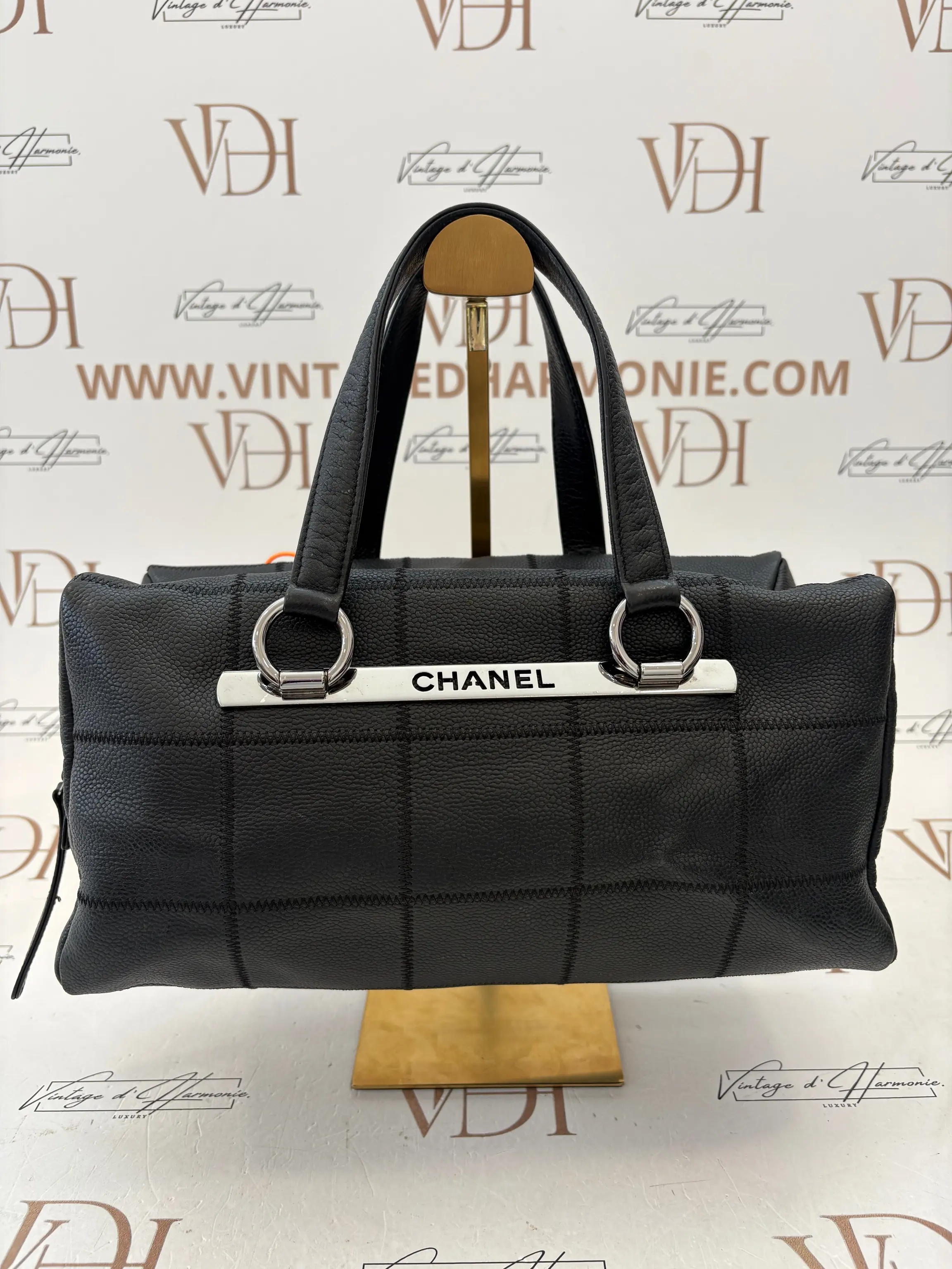 Chanel Black Calfskin Choco Bar Wild Stitch