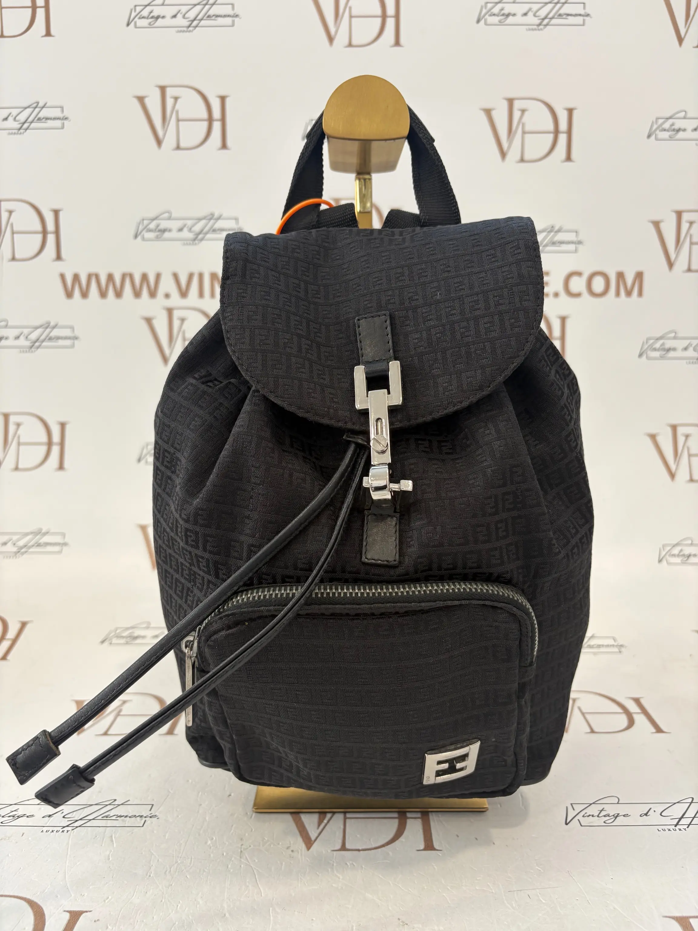 Fendi Black FF Logo Zucca Backpack